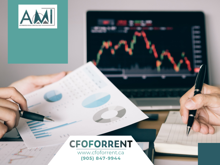 AMI, CPA Professional Corporation logo in the top-left corner, with an image of a laptop and two people preparing taxes for their corporation.